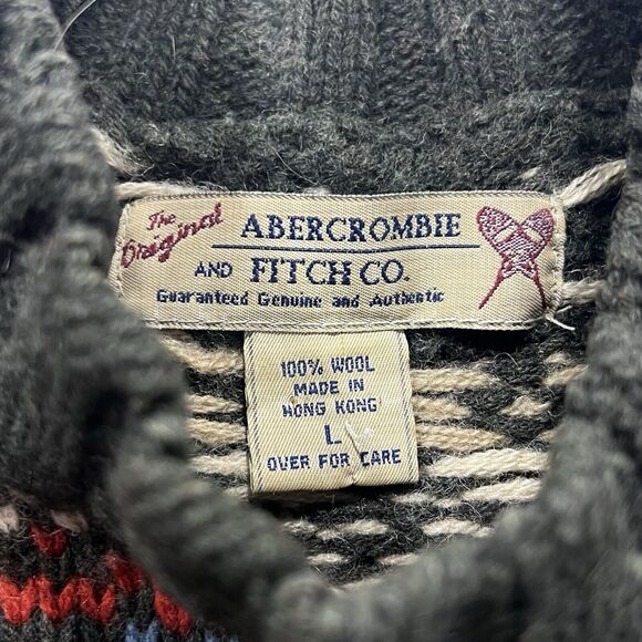 Vintage Abercrombie Fitch Sweater Men Wool Fair Isle Nordic Chunky Knit Sz Large - Picture 3 of 7